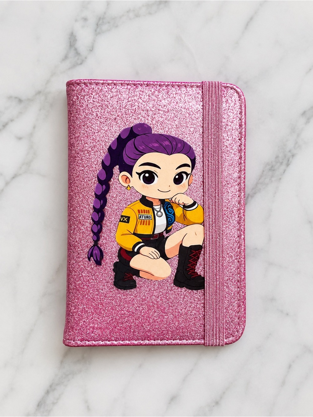Pink Glitter HUNTRIX K-pop Demon Hunter Travel Passport Holder | Passport Wallet